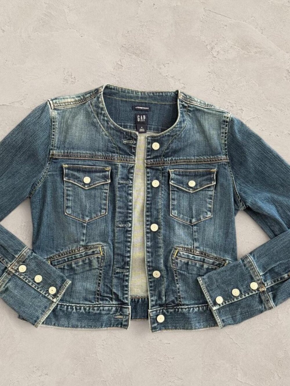 GAP Stretch Collarless Denim Jean Jacket Women’s M